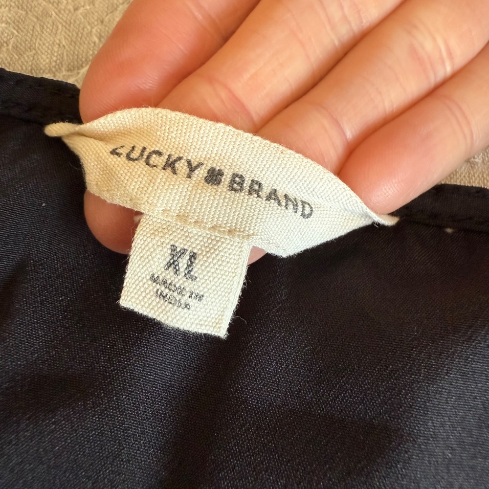 NWT Lucky Brand V Neck Floral Peasant Blouse Womens XL Extra Large Black Boho - Picture 3 of 8